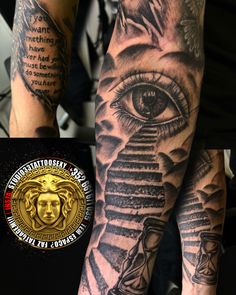 a man's arm with tattoos and an all seeing eye