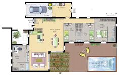 the floor plan for an apartment with three bedroom and two bathroom areas, including one living room