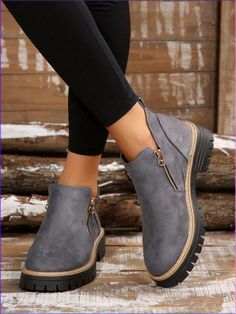 Women's Ankle Boots And Short Boots, New Ladies Flat Bottom Short Boots With Zipper Grey         Women Shoes, size features are:Bust: ,Length: ,Sleeve Length: Womens Winter Shoes For Work, Casual Black Ankle Boots, Fall 2024 Shoe Trends, Ankle Boots With Leggings, How To Wear Ankle Boots, Chunky Ankle Boots, Boots For Short Women, Winter Shoes For Women, Women's Ankle Boots