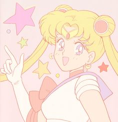 an anime character with blonde hair and stars on her head, making the peace sign