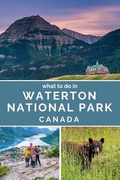 what to do in waterton national park, canada with pictures of mountains and people