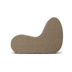 the curved chair is made out of wood and has a light brown fabric on it