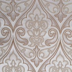 an ornate wallpaper pattern with gold and silver designs on white background, closeup