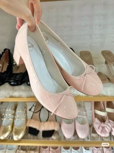 Pink Shoes Coquette, Heels Size 7, Pink Ballet Pumps, Soft Sophisticated Aesthetic, Pieces Of Porcelain Clothes, Girly Shoes Aesthetic, Coquette Stuff To Buy, Girly Academia Aesthetic, Small Heels Outfit