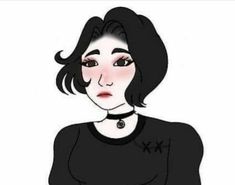 a drawing of a woman with black hair wearing a black shirt and choker necklace