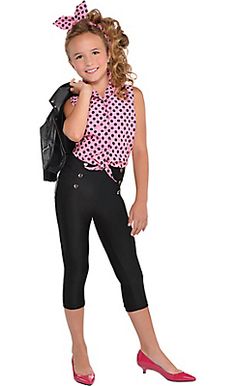 Girls Pink Rockabilly Costume > and other 50s costumes from Party city Greasers Outfit Girl, 50s Greaser Girl, Greaser Girl Costume, Greaser Halloween Costume, Greaser Halloween, Greaser Girl Outfit, Greaser Costume, 50s Dress Up, Girl Greaser Outfit