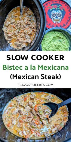 slow cooker with mexican food in it and the words slow cooker biste la mexicana