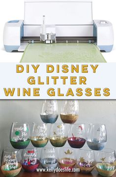 the diy disney glitter wine glasses are ready to be sewn