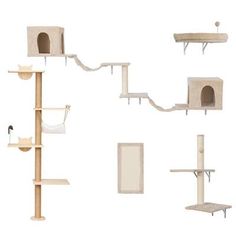 Compared to your sofa or bed, your pet can enjoy the scenery outside on our cat shelf. Give your pet an ideal mix of freedom and security with our quality cat tree.4 layers platforms for cats to climb, sleep, lounge or observe. Thickened scratching posts and cozy hammock allow cats to sharpen claws and relax. And a cute mouse toy will be an added gift to attract your little cats. This Scratching Post and wall-mounted systems are the latest in cat tree design. This vertical space-saving design is Cat Tree Designs, Cozy Hammock, Cat Condos, Cat Shelf, Cat Wall Shelves, Tree Shelf, Modern Cat Tree, Tree Cat, Cat Tree Condo