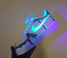 😍Wow They Literally Glow Stand out with these custom Air Force 1 sneakers in a bright 3D neon theme. 3d colourful neon luminous ticks. -The shoes are hand decorated with leather high quality paint for a dope look. Perfect for any occasion, from activewear to casual outings, these shoes are a must-have addition to your shoe collection. A hot trending customisation style , making them unique. Ideal for weddings, parties, or casual wear, these sneakers are a perfect blend of style and comfort. Get Custom Nike Shoes Women, Costom Shoes, Glow In The Dark Shoes, Casual Shoes Women Sneakers, Nike Shoes Women Fashion, Air Force 1 Sneakers, Pretty Sneakers, Nike Fashion Shoes, Preppy Shoes