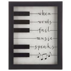 a black and white frame with musical notes on it that says when we wed, fail music speaks