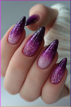 Purple Glitter Nails, Lilac Nails, Pink Ombre Nails, Mermaid Nails, Glamorous Nails, Almond Nails Designs, Trendy Nail Design, Yellow Nails, Fabulous Nails