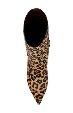 Complete your look with the unmistakable sophistication of this pointy-toe bootie. 2 1/2" heel 8 1/4" shaft Inset side-zip closure Synthetic, leather or genuine calf-hair (China) upper/synthetic lining and sole Imported Leopard Print Pointed Toe Leather Boots, Leopard Print Ankle Boots, Brown Snake Print Ankle Boots, Animal Print Boots, Print Boots, Brown Ankle-high Snake Print Boots, Leopard Print Heels With 4-inch Pointed Toe, Brown Leopard, Franco Sarto