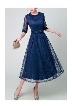 10% off now! Shop lace round neck tea length wedding party dress with sheer sleeves online. Sheprom offers formal, party, casual & more style dresses to fit your special occasions. Wedding Midi Dress With Lace Patchwork, Lace Patchwork Midi Dress For Wedding, Wedding Lace Dress With Lace Patchwork In Midi Length, Lace Midi-length Mother Of The Bride Dress, Lace Midi Mother Of The Bride Dress For Wedding, Elegant Lace Tea Length Dress For Party, Elegant Lace Tea Length Party Dress, Tea-length Lace Sleeve Wedding Dresses, Knee-length Lace Wedding Dress With Illusion Neckline