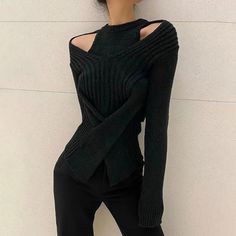 image_0 Black Long Sleeve Edgy Sweater, Edgy Black Long Sleeve Sweater, Edgy Knit Sweater For Fall, Edgy Winter Knit Top, Trendy Black Stretch Cardigan, Chic Black Knitted Tops, Edgy Long Sleeve Winter Sweater, Chic Black Winter Top, Black Winter Tops For Layering