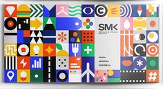 an advertisement for the smk exhibition with colorful geometric shapes and lines on it's front cover