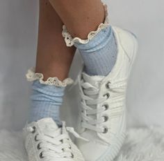 CONFETTI  lace topped ankle socks - blue Our  Confetti blue   lace topped ankle socks add a feminine touch to any outfit. Made of lightweight, super stretchy material, these delicate rib knit socks provide unbeatable comfort - ideal for pairing with your go-to kicks. And with its elegant ribbed knit design, your feet will feel feather-light all day long! sock is 4" tall from heel One size fits shoe size 5-9 soft and stretchy acrylic sock 1/2" natural lace ruffle top  value priced Signature socks Summer Lace Socks With Lace Trim, Casual Blue Socks For Spring, Fitted Lace Trim Socks For Summer, Summer Lace Trim Fitted Socks, Cute Blue Spring Socks, Summer White Socks With Lace Trim, Blue Socks For Spring, Cute Lace Trim Socks For Spring, White Lace Trim Socks For Summer