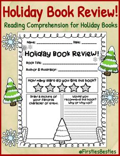 a holiday book review with christmas trees and snowflakes on the cover, reading companion for holiday books