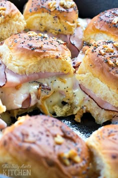 ham and cheese sliders in a cast iron skillet ready to be eaten for lunch