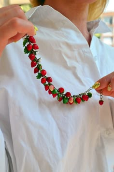 Cheap Playful Fruit Design Jewelry, Strawberry Bracelet, Necklaces Aesthetic, Strawberry Jewelry, Strawberry Necklace, Wild Strawberry, Fruit Jewelry, Red Jewelry, Funky Jewelry