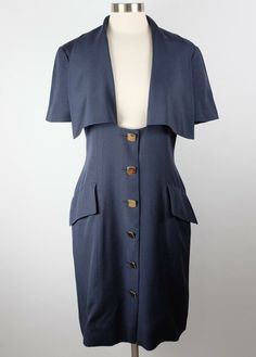 A beautiful CHLOE by Karl Lagerfeld Navy with a button up front, open neck so easily paired with a blouse or knit top Great vintage condition, dress is clean, just light wear Size 42 / US 8 - 10 Measurements: Bust: 38" Waist: 32"   Hips: 38" Length: 38" Made in France Fabric: feels like silk  I LIST ITEMS EVERY WEEK SO KEEP CHECKING MY OTHER ITEMS. I will ship internationally but contact me beforehand to get rates. Shipping cost includes priority shipping and insurance. 55 Karl Lagerfeld Dress, Open Neck, Jersey City, Navy Shorts, Modern Fashion, Dress Clothes For Women, Karl Lagerfeld, Knit Top, Chloe