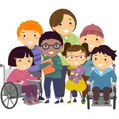 a group of children in a wheel chair