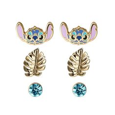 Elevate your little one's accessory collection with the Disney Stitch Girls Imitation Yellow Gold-Plated Earrings 3-Stud Set. This charming set features three pairs of stud earrings, each adorned with playful Stitch designs and finished with a gleaming imitation yellow gold plating. Perfect for adding a touch of Disney magic to any outfit, these earrings offer a secure and comfortable fit for everyday wear. The set includes a variety of Stitch-themed designs, ensuring there's a pair for every mood and occasion. Ideal for young Tween/Girl's Disney fans, these earrings make a delightful gift or a fun addition to any jewelry collection. Size: small.  Color: Metal Type.  Gender: female.  Age Group: kids. Disney Girls, Stitch Earrings, Stitch Jewelry, Girls Disney, Disney Stitch, Stud Set, Earrings 3, Stitch Disney, Gold Plated Earrings