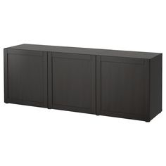 a black cabinet with three doors on one side and two cupboards on the other