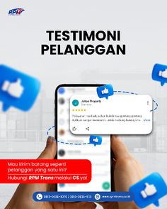 someone is holding up a phone with the text testimoni pelangan on it