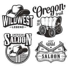 the logos for wild west saloon and saloon, including an old - fashioned horse drawn wagon