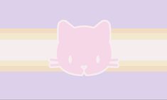 a pink cat is peeking out from behind a purple and yellow striped wallpaper with horizontal stripes