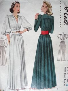 1930 Dress Pattern, 30s Evening Gown, Early 30s Fashion, 1940s Evening Gowns, 40s Gown, 1930s Sewing Patterns, 30s Dress Pattern, 1939 Fashion, 40s Dresses Vintage