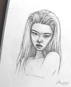 a pencil drawing of a girl with long hair