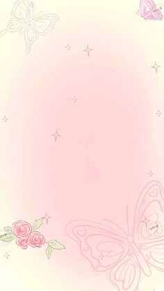 a pink background with roses and butterflies