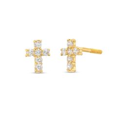 Celebrate their growing faith with these lovely cubic zirconia cross stud earrings. 14K gold Each cross-shaped earring shimmers with six white cubic zirconia Screw backs Diamond Cross Earrings For Gift, Diamond Cross Earrings As Gift, Growing Faith, Earrings For Kids, Cross Stud Earrings, Cross Earrings Studs, Kids Earrings, Screw, Cubic Zirconia