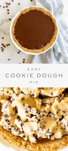 an easy cookie dough pie with chocolate chips on top