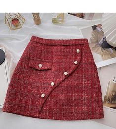 Style: commuting Size: S M L XL Color: black, red Red Skirt For Office, Office Mini Skirt For Winter, Red Asymmetrical Skirt For Fall, Red Asymmetrical Fall Skirt, Trendy Winter Office Skirt, Red Knee-length Skirt With Pockets, Red Office Skirt For Spring, Chic Red Knee-length Skirt, Red Office Skirt