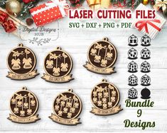 laser cutting files for christmas ornaments and decorations, including bows, presents, gifts, etc