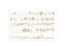 an image of trees and bushes in beige on white paper with the words, tree line