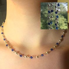 Dark blue faceted beaded necklace with silver spacer beads  Fairy core Blue Chain Necklace, Dark Blue Prom Dress Accessories, Dark Blue Dress Jewelry, Jewelry With Blue Dress, Silver And Blue Necklace, Blue Dress Accessories Jewelry, Dark Blue Beaded Necklace, Dark Blue Jewelry Aesthetic, Prom Dress Necklace