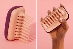 This ‘rolling hairbrush’ helps detangle extremely frizzy hair while also evenly applying haircare products - Yanko Design Technical Drawings, Afro Textured Hair, Wide Tooth Comb, Cosmetic Items, Frizzy Hair, Yanko Design, Hollow Design, Unique Hairstyles, Waffle Weave