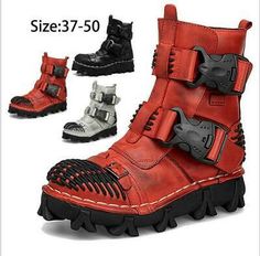 (eBay) Mens genuine leather boots high-top punk platform snow desert work boots Shoes Clunky Boots, Cyberpunk Boots, Cyberpunk Shoes, Snow Desert, Space Boots, Shoe Art Designs, Reference Clothes, Tanker Boots, Bespoke Post