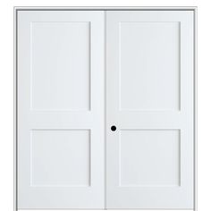 two white doors with black knobs on each side