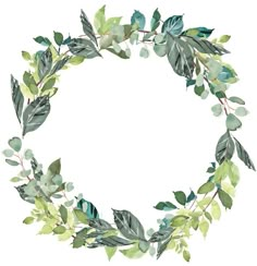 a watercolor wreath with green leaves and branches