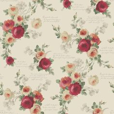 an old fashioned wallpaper with red and white flowers