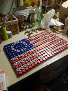 an american flag made out of beer cans