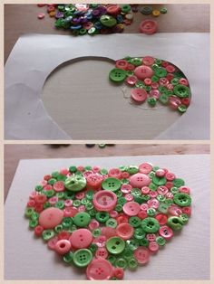 two pictures with buttons on them, one is green and the other is pink in color