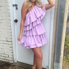 Brand New With Tags! Available In S, M, L! Runs Tts - Side Zip Closure! One Shoulder Ruffle Dress, College Gameday Outfits, Gameday Outfits, Sorority Recruitment Outfits, Halter Sundress, College Gameday, Recruitment Outfits, Black Sequin Mini Dress, Tulle Mini Dress