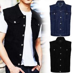 Top Rated Men๏ฟฝs Retro Cotton Denim Jacket Classic Trucker Jeans Western Style Waistcoat, Jackets Casual Button-up Vest Outerwear, Denim Vest For Fall, Spring Black Denim Vest, Black Denim Casual Vest, Casual Black Denim Vest, Sleeveless Denim Jacket With Pockets For Fall, Streetwear Denim Vest With Pockets For Fall, Fall Streetwear Denim Vest With Pockets, Cotton Denim Vest With Snap Buttons For Fall