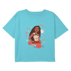 Join Moana and Maui once again as Moana answers the call from her ancestors to journey through the dangerous seas of Oceania to connect her people! Get in on the adventure with all new officially licensed apparel for the whole family from Moana 2! This Girls' Moana 2 Floral Portrait Sun Cropped T-Shirt features an amazing graphic of Moana standing proudly under the sun with multiple tropical flowers floating around her. Moana And Maui, Moana 2, Floral Portrait, Night Portrait, Sleeve Packaging, Cropped T Shirt, Kids Outfits Girls, Fabric Names, Moana